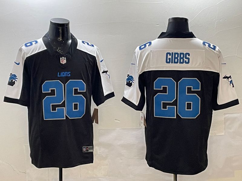 Men Detroit Lions #26 Gibbs Black Thanksgiving three generations 2025 Nike Limited NFL Jersey style 1